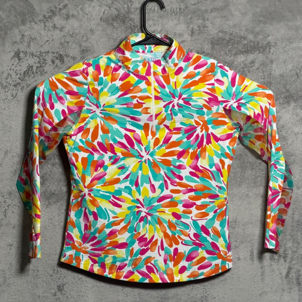 IBKUL Sun Shirt Womens Medium Pink Yellow Tie Dye 1/4 Zip Pullover Tennis Golf